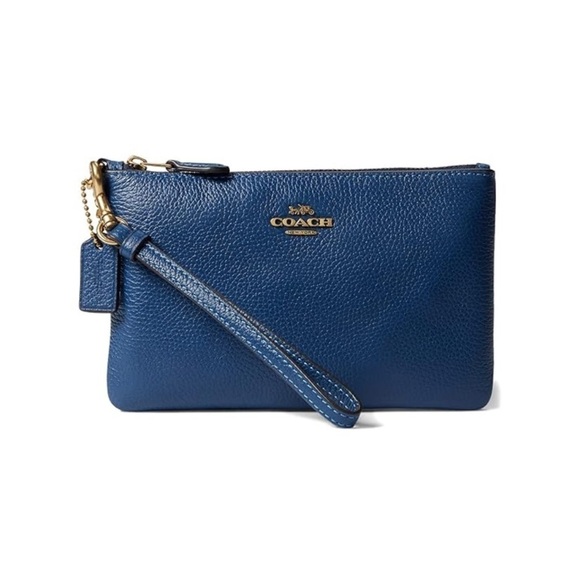 Coach Polished Pebble Leather Small Zip-Top Wristlet true blue - Picture 1 of 8